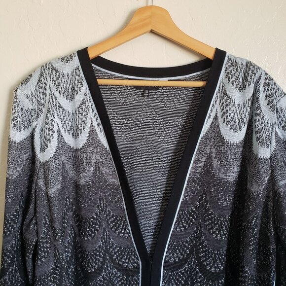 Ming Wang Knit 3/4 Sleeve Cardigan Blue/Grey/Black Size Women's 1X Clasp Artsy - Picture 3 of 12